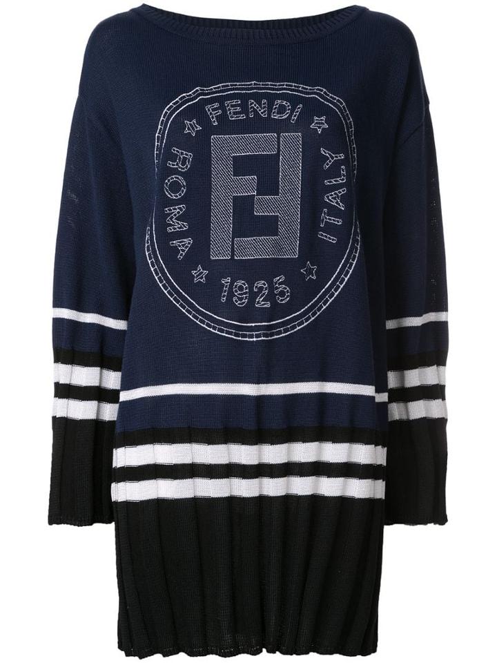 Fendi Pre-owned Logo Print Sweater Dress - Blue