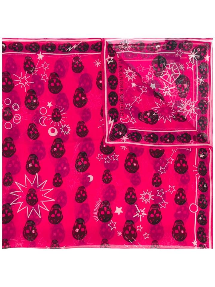 Alexander Mcqueen Skull And Star Scarf, Women's, Pink/purple, Silk