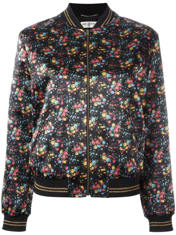 Saint Laurent Wild Flower Print Teddy Jacket - 8523 Black/multi