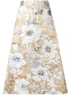 Fendi Floral Print A-line Skirt, Women's, Size: 40, Grey, Silk/cotton/polyester