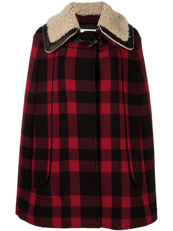 Maison Margiela Checked Short Cape, Women's, Size: 44, Red, Wool/polyamide/cotton/lamb Fur