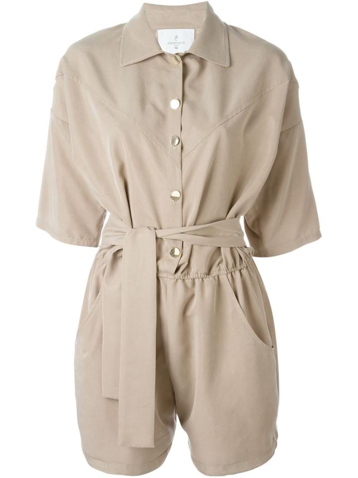 Carolinaritz Belted Shortsleeved Playsuit, Women's, Size: 36, Nude/neutrals, Polyester/modal