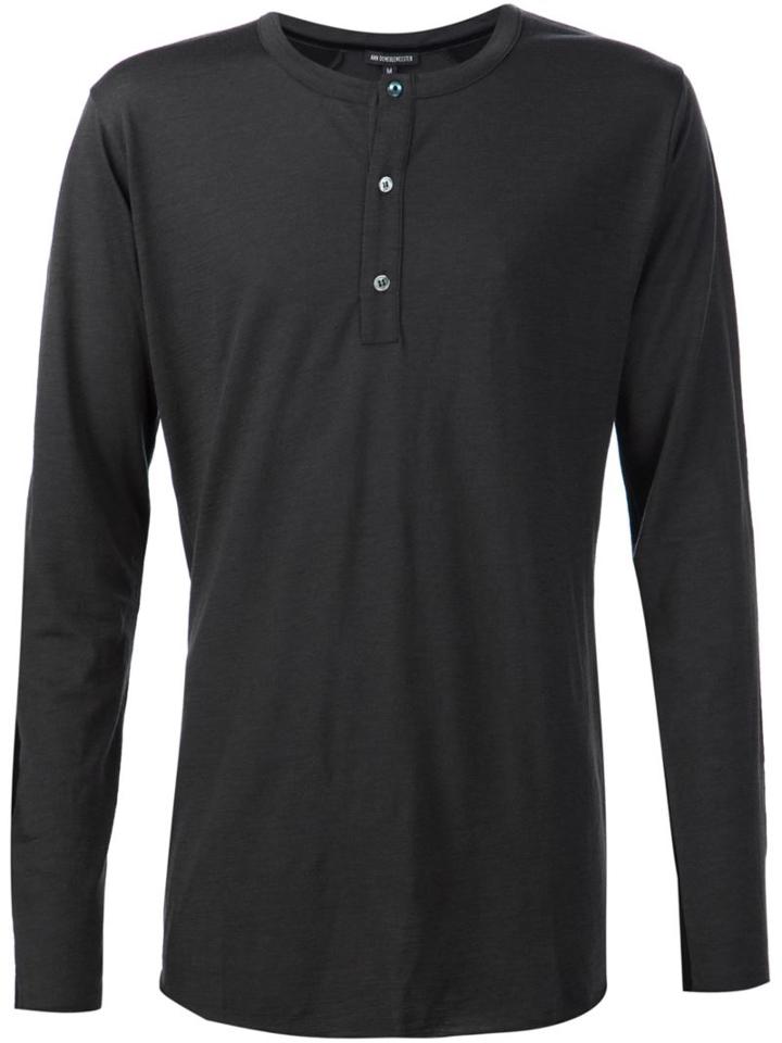 Ann Demeulemeester Henley T-shirt, Men's, Size: Medium, Black, Wool