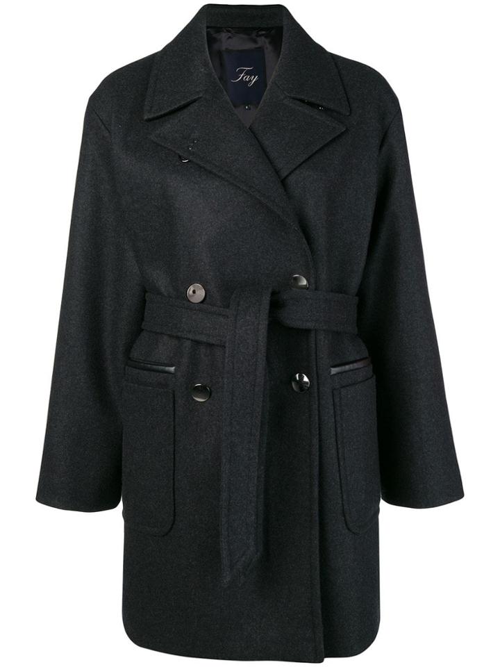 Fay Double Breasted Coat - Black