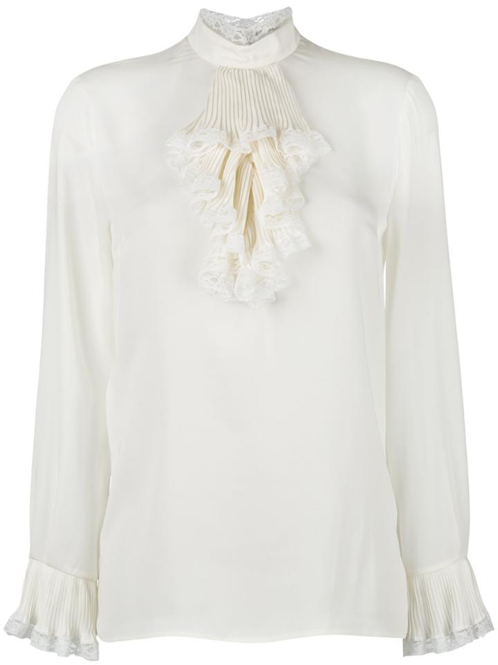 Gucci Georgette And Lace Trim Blouse - White