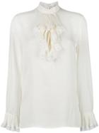 Gucci Georgette And Lace Trim Blouse - White