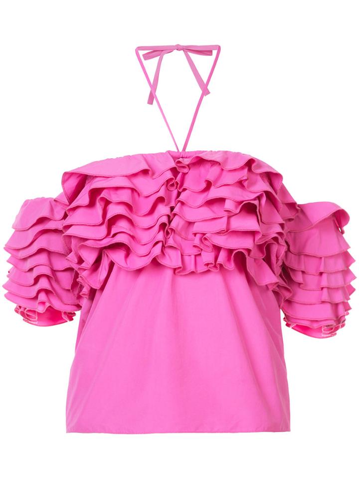 Rosie Assoulin Halter-neck Ruffle Top - Pink & Purple
