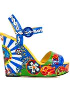 Dolce & Gabbana Carretto Siciliano Print Wedge Sandals, Women's, Size: 38, Pvc/leather