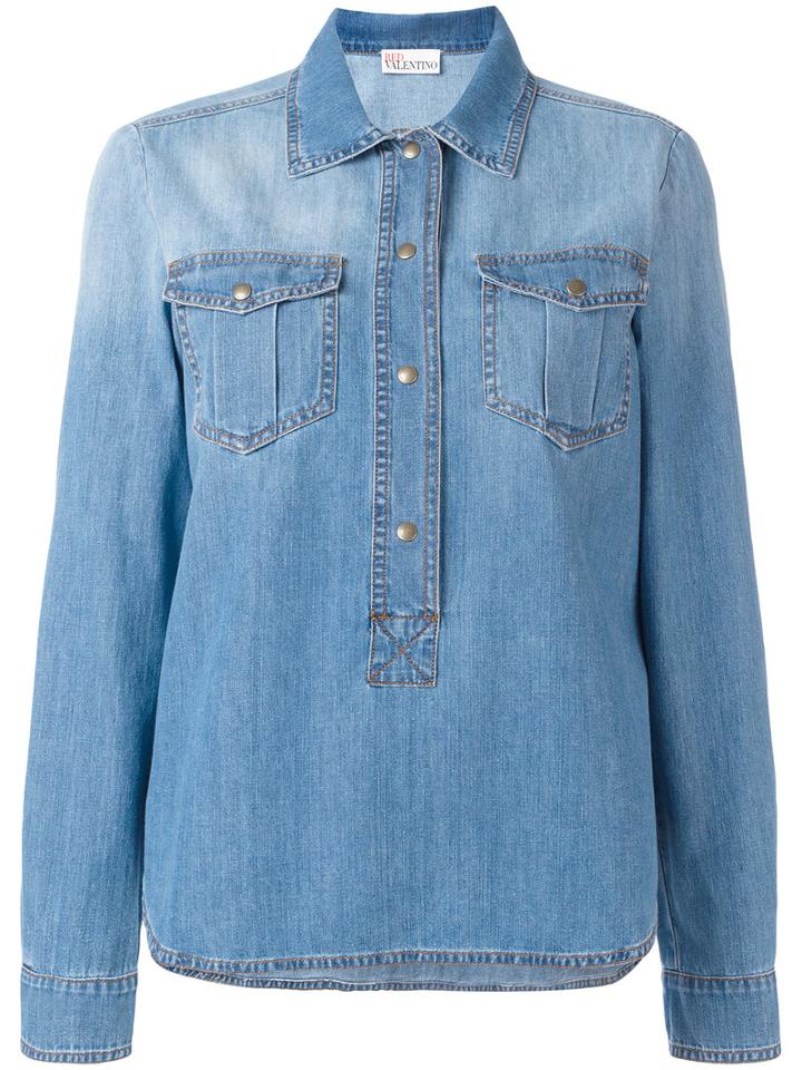 Red Valentino Boxy Fitting Collared Shirt, Women's, Size: 44, Blue, Cotton/polyester