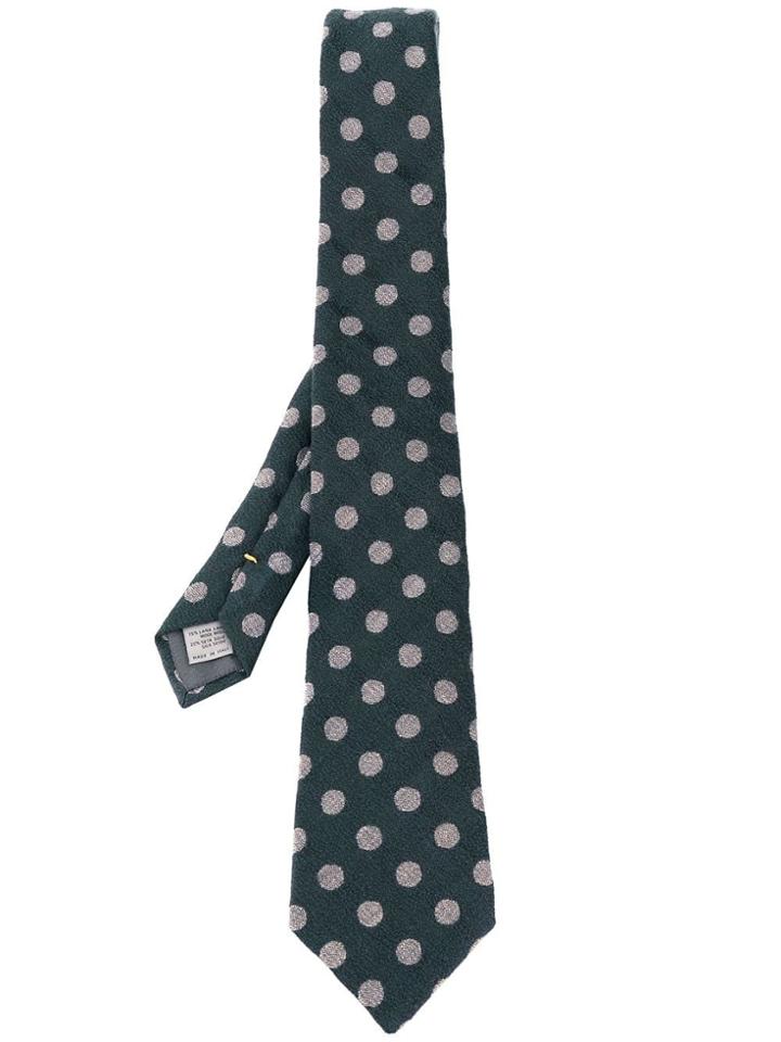 Canali Embroidered Polka Dot Tie - Green