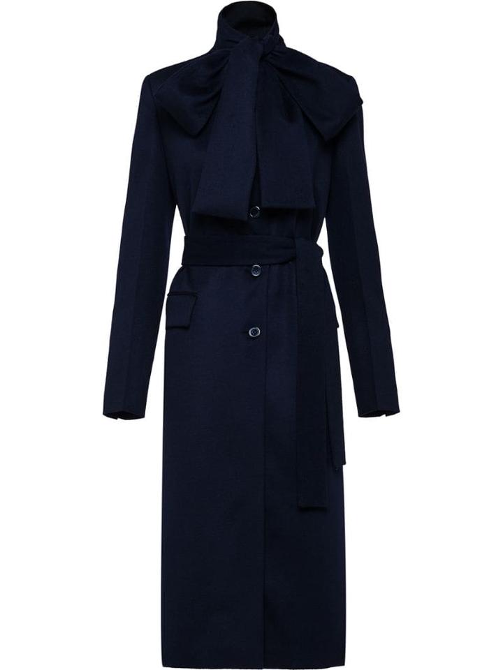 Prada Cashmere Bow Tie Coat - Blue