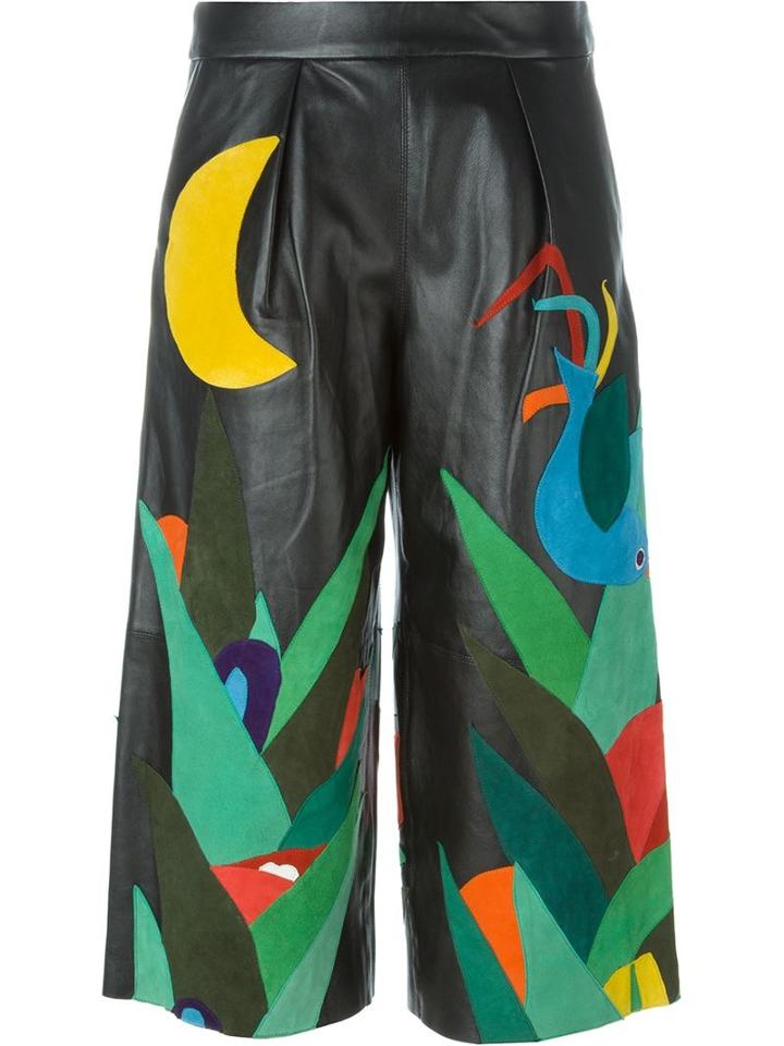 P.a.r.o.s.h. Wide Leg Appliqué Trousers, Women's, Size: M, Black, Goat Skin/polyester