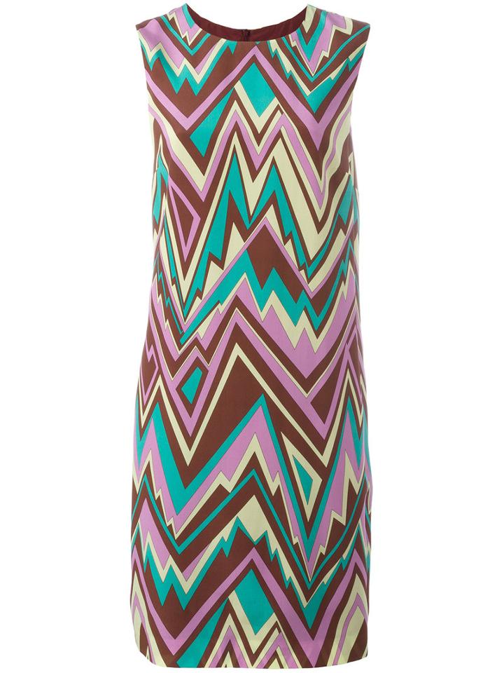 M Missoni - Zig-zag Print Shift Dress - Women - Silk/polyester - 40, Women's, Red, Silk/polyester