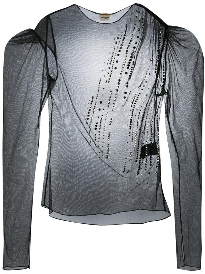 Saint Laurent Sheer Puff Sleeve Top - Black