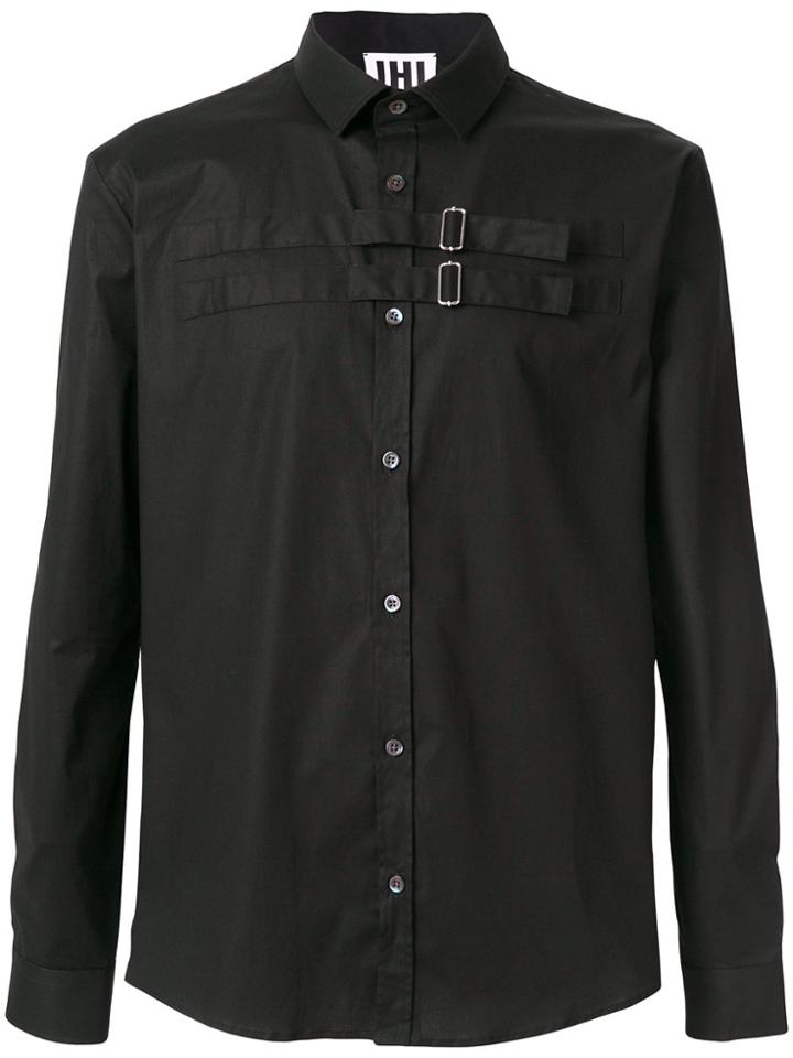 Les Hommes Urban Chest Strap Detail Slim Fit Shirt - Black