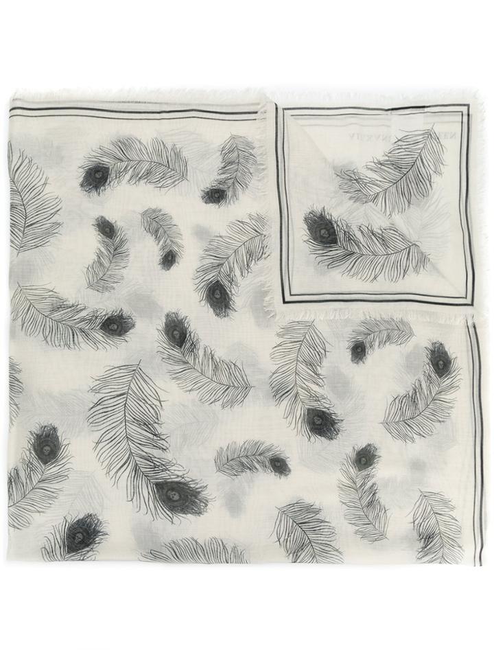Alexander Mcqueen Feather Print Scarf - White