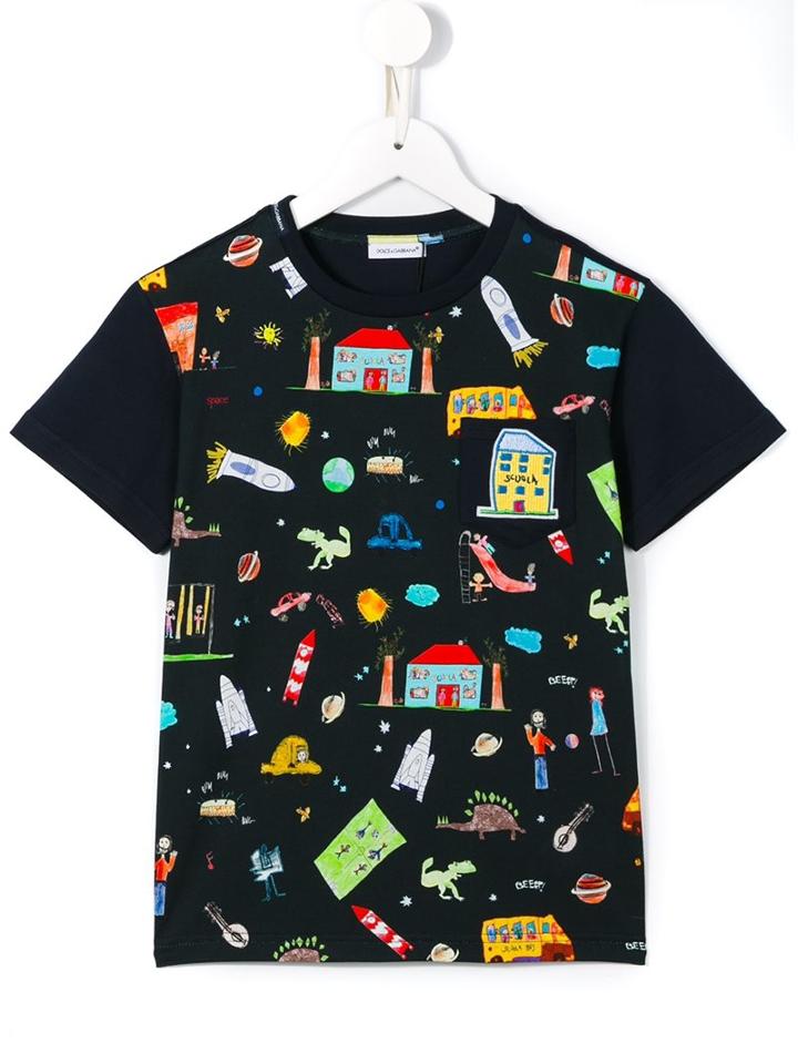 Dolce & Gabbana Kids 'back To School' T-shirt, Boy's, Size: 8 Yrs, Blue