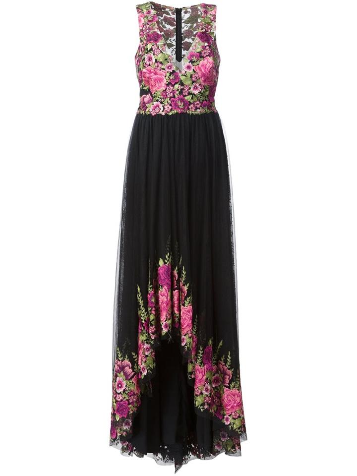 Marchesa Notte Floral Print Gown, Women's, Size: 10, Black, Nylon