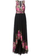 Marchesa Notte Floral Print Gown, Women's, Size: 10, Black, Nylon