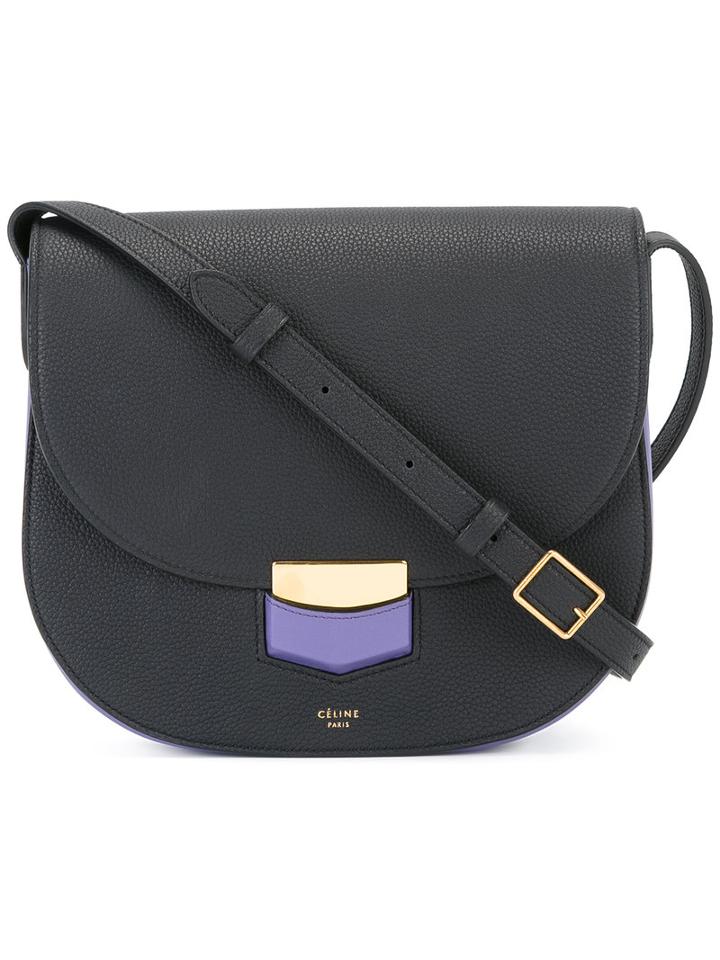 Céline Contrast Shoulder Bag, Women's, Blue, Calf Leather