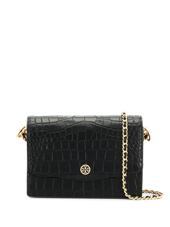 Tory Burch Embossed Crocodile Shoulder Bag - Black