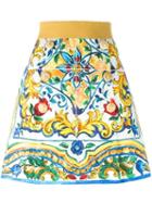 Dolce & Gabbana Majolica Print A-line Skirt, Women's, Size: 40, White, Cotton/silk/viscose