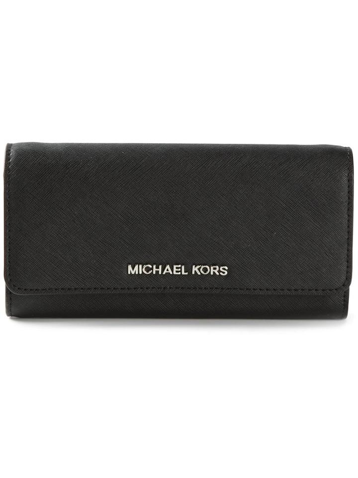 Michael Michael Kors 'jet Set Travel' Wallet Crossbody Bag, Women's, Black, Bullhide Leather
