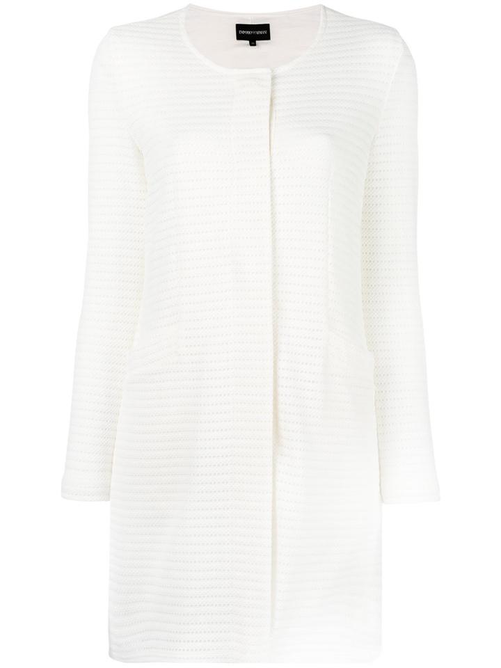 Emporio Armani Collarless Single Breasted Coat, Women's, Size: 38, White, Polyester/spandex/elastane/cotton