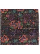 Etro Floral And Check Print Scarf, Men's, Brown, Silk/cashmere