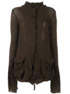Rundholz Mandarin Neck Frayed Cardigan, Women's, Size: Medium, Green, Cashmere/virgin Wool