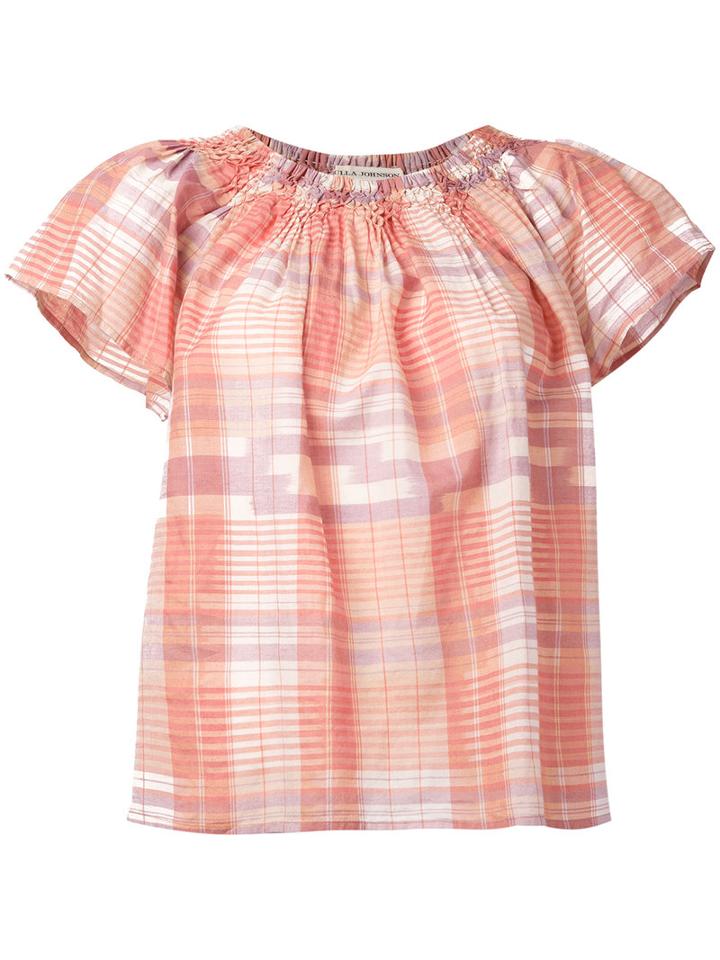 Ulla Johnson Off-shoulder Plaid Blouse, Women's, Size: 4, Pink/purple, Cotton