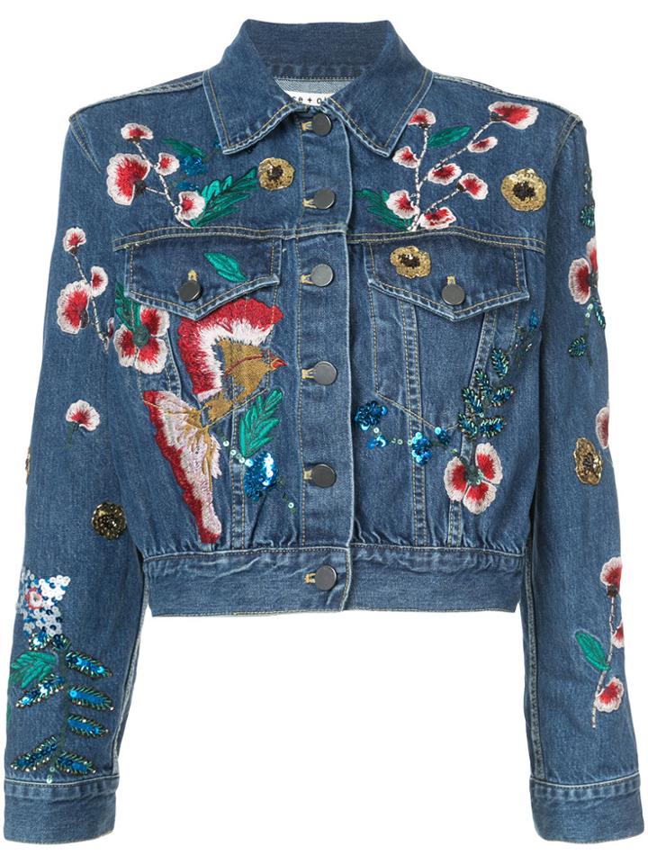 Alice+olivia Embroidered Denim Jacket - Blue