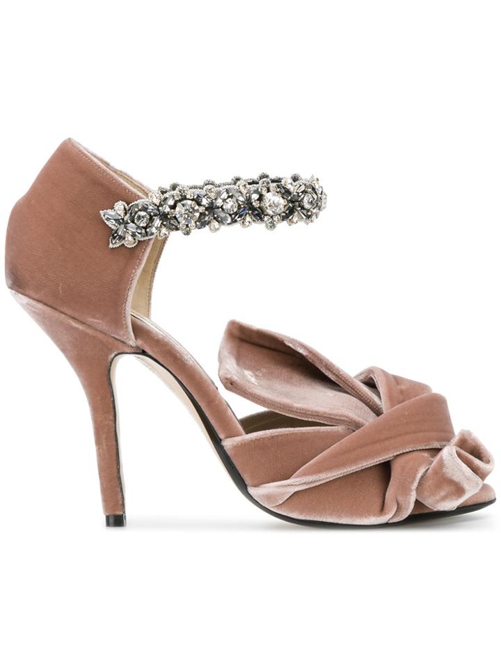 No21 Embellished Knotted Bow Sandals - Pink & Purple