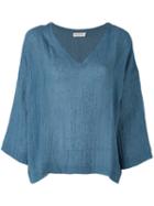 Masscob V-neck Blouse, Women's, Size: Medium, Blue, Linen/flax/polyamide