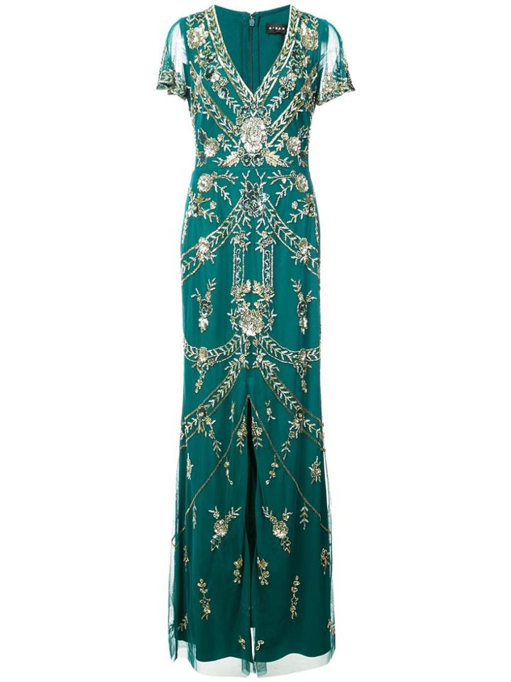Aidan Mattox Embellished V-neck Dress - Green