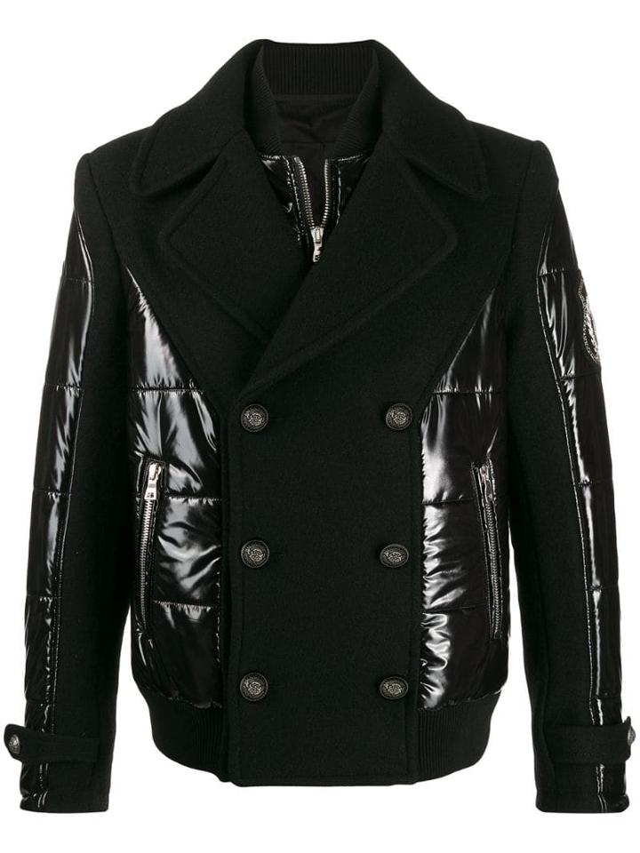 Balmain Bi-material Double-breasted Jacket - Black