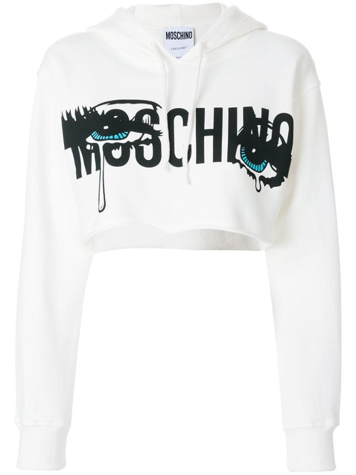 Moschino Cropped Eye Hoodie - White