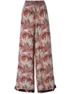 Valentino Floral Wide Leg Trousers, Women's, Size: S, Red, Silk