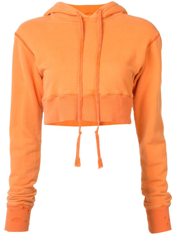 Greg Lauren - Cropped Drawstring Hoodie - Women - Cotton - 2, Yellow/orange, Cotton