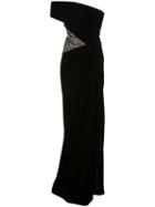 Marchesa One Shoulder Velvet Column Gown - Black