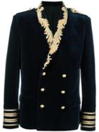 Balmain Embroidered Blazer, Men's, Size: 52, Blue, Cotton/acetate/copper