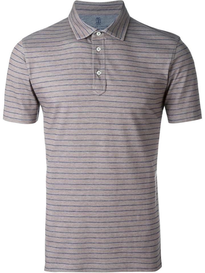 Brunello Cucinelli Striped Polo Shirt, Men's, Size: L, Brown, Cotton
