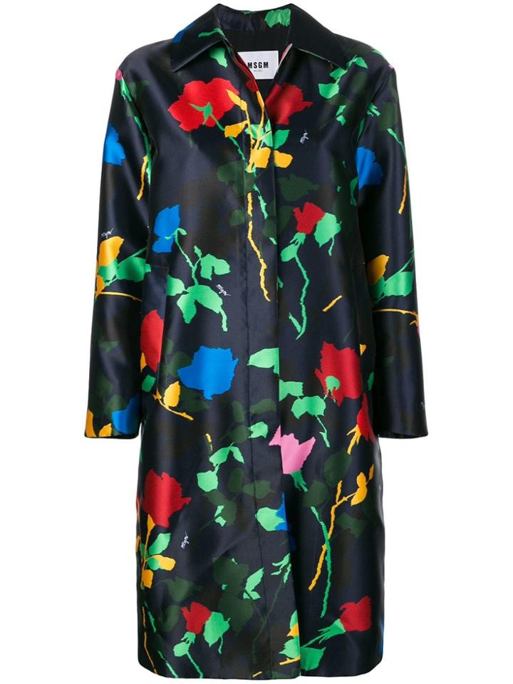 Msgm Floral Print Coat - Blue