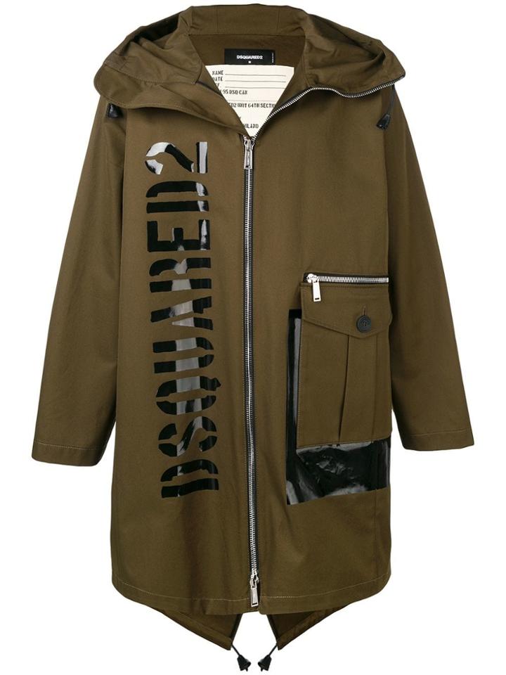 Dsquared2 Logo Print Parka Coat - Green