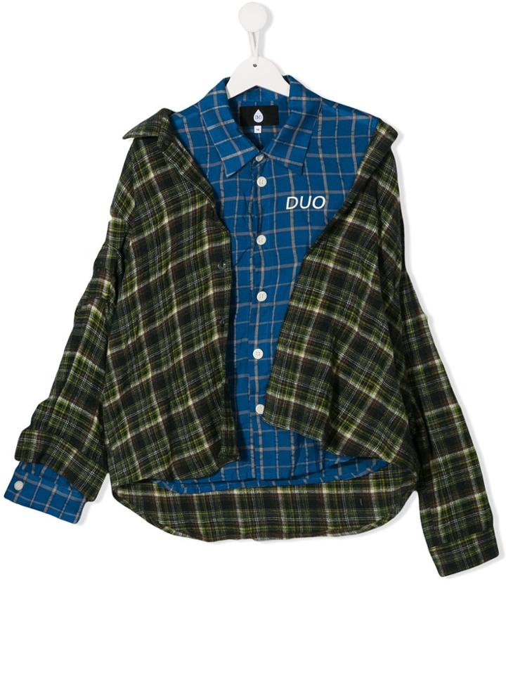 Natasha Zinko Kids Teen Contrast Check Shirt - Blue