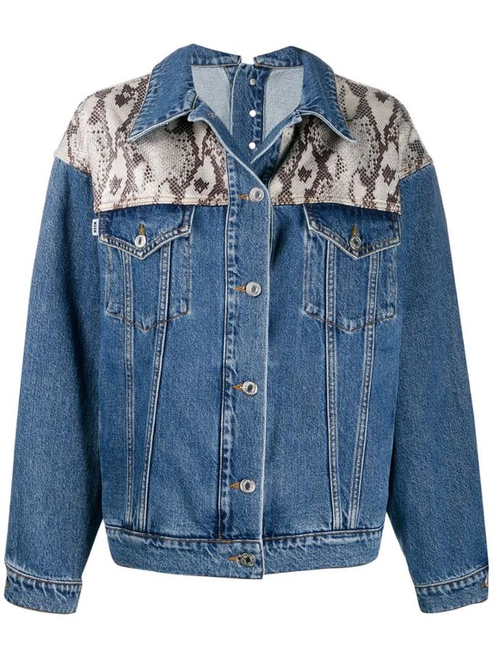 Msgm Snake Print Panel Denim Jacket - Blue