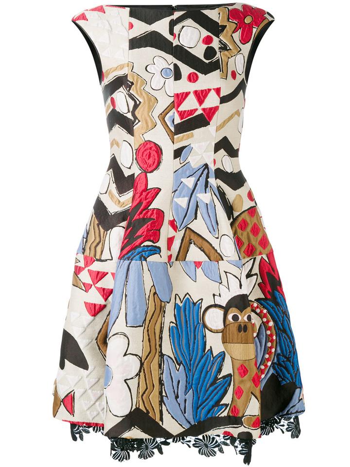 Talbot Runhof - Embroidered Patch Dress - Women - Silk/cotton/polyamide/cupro - 38, Nude/neutrals, Silk/cotton/polyamide/cupro