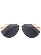 Alexander Mcqueen Eyewear - Cut Lense Pilot Sunglasses - Women - Metal - One Size, Grey, Metal