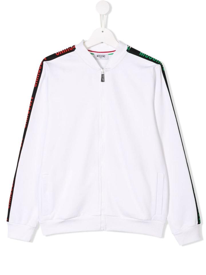 Moschino Kids Teen Logo Stripe Bomber Jacket - White