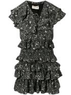 Saint Laurent Usa Skull Ruffled Chiffon Dress - Black